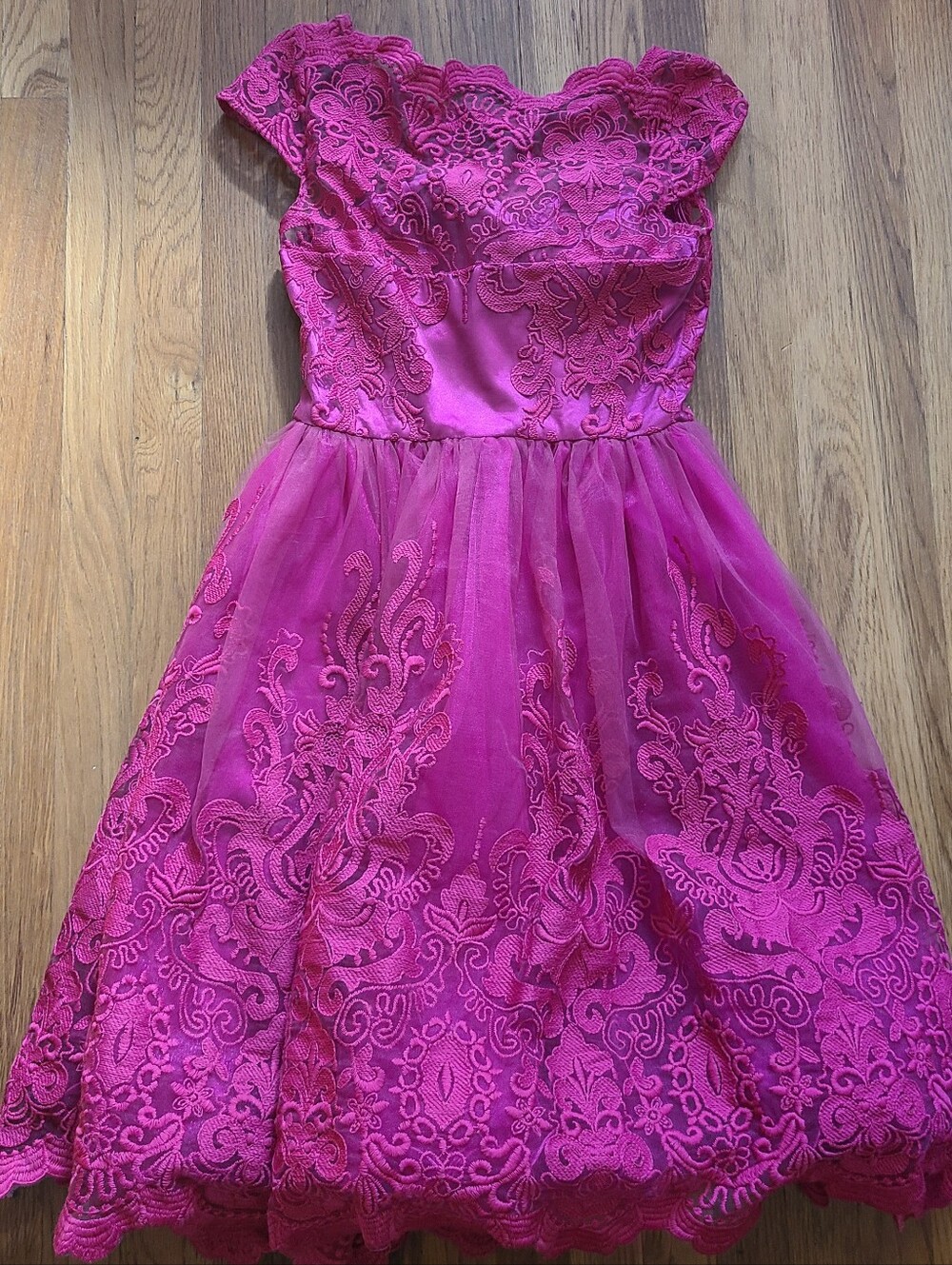 Chi Chi London Hot Pink Lace & Tulle Party Dress Sz 8